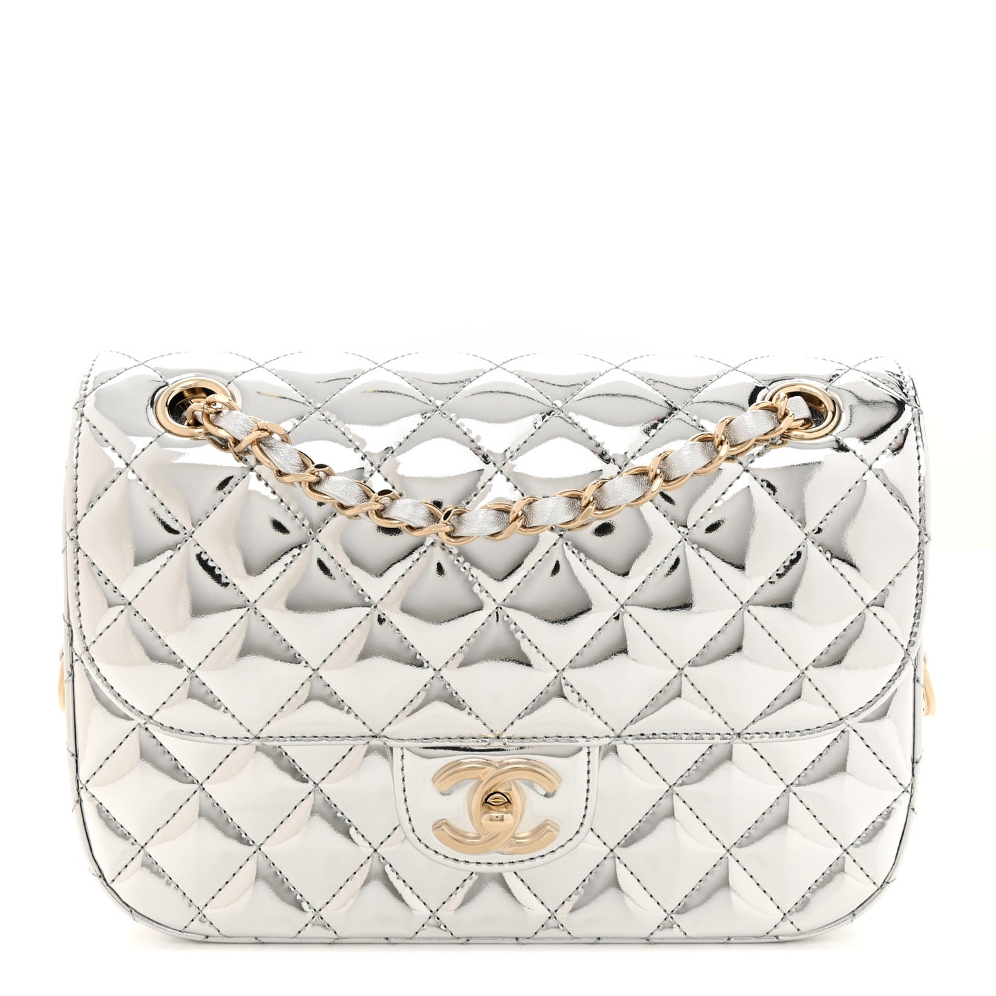 Mirror Calfskin Metallic Calfskin Medium Hollywood Boulevard Flap With Star Coin Purse Silvery