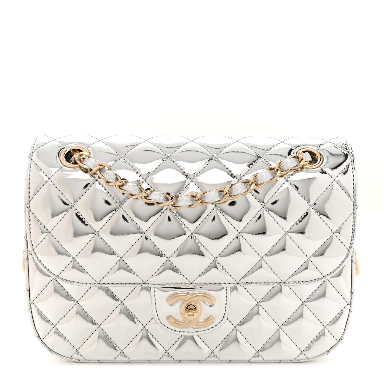 Chanel Mirror Calfskin Metallic Calfskin Medium Hollywood Boulevard Flap With Star Coin Purse Silvery 1 of 10