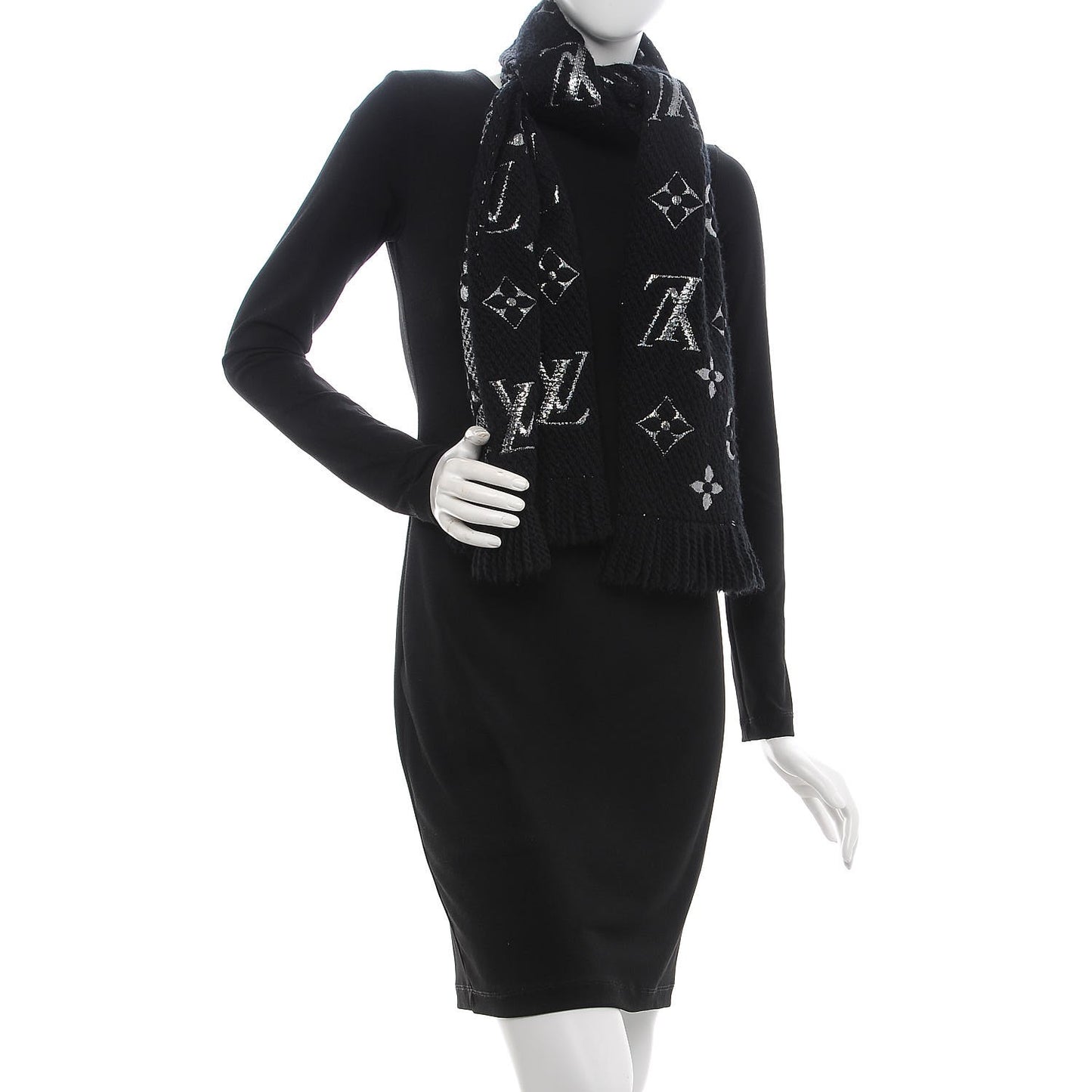 Wool Silk Logomania Shine Scarf Black