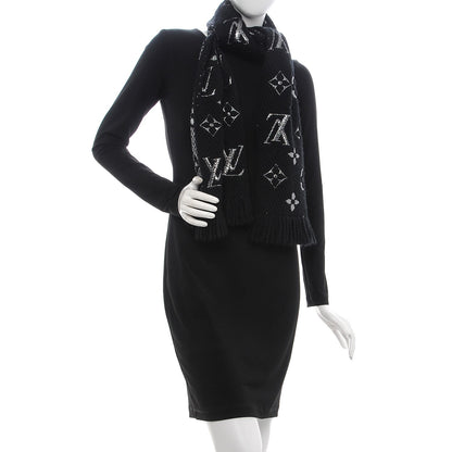 Louis Vuitton Wool Silk Logomania Shine Scarf Black 2 of 4