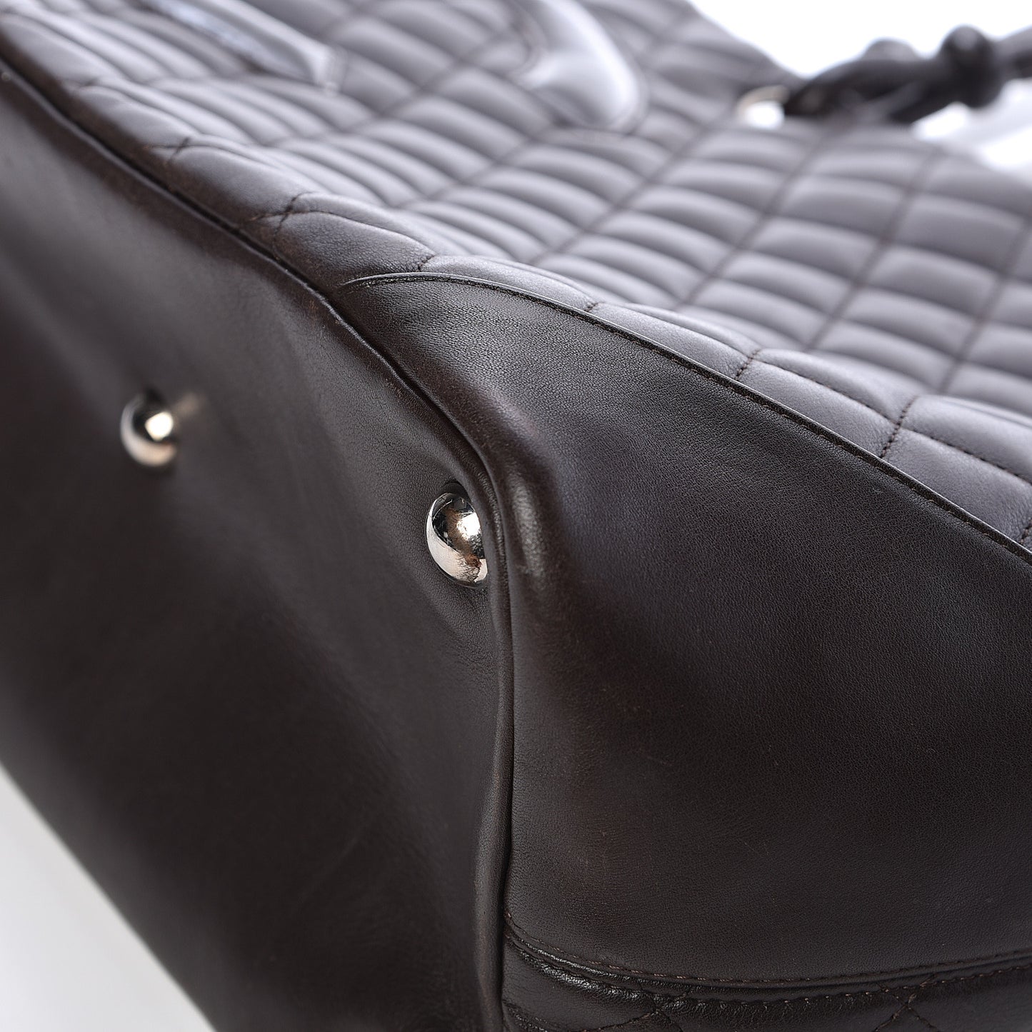 Calfskin Quilted Large Cambon Tote Brown