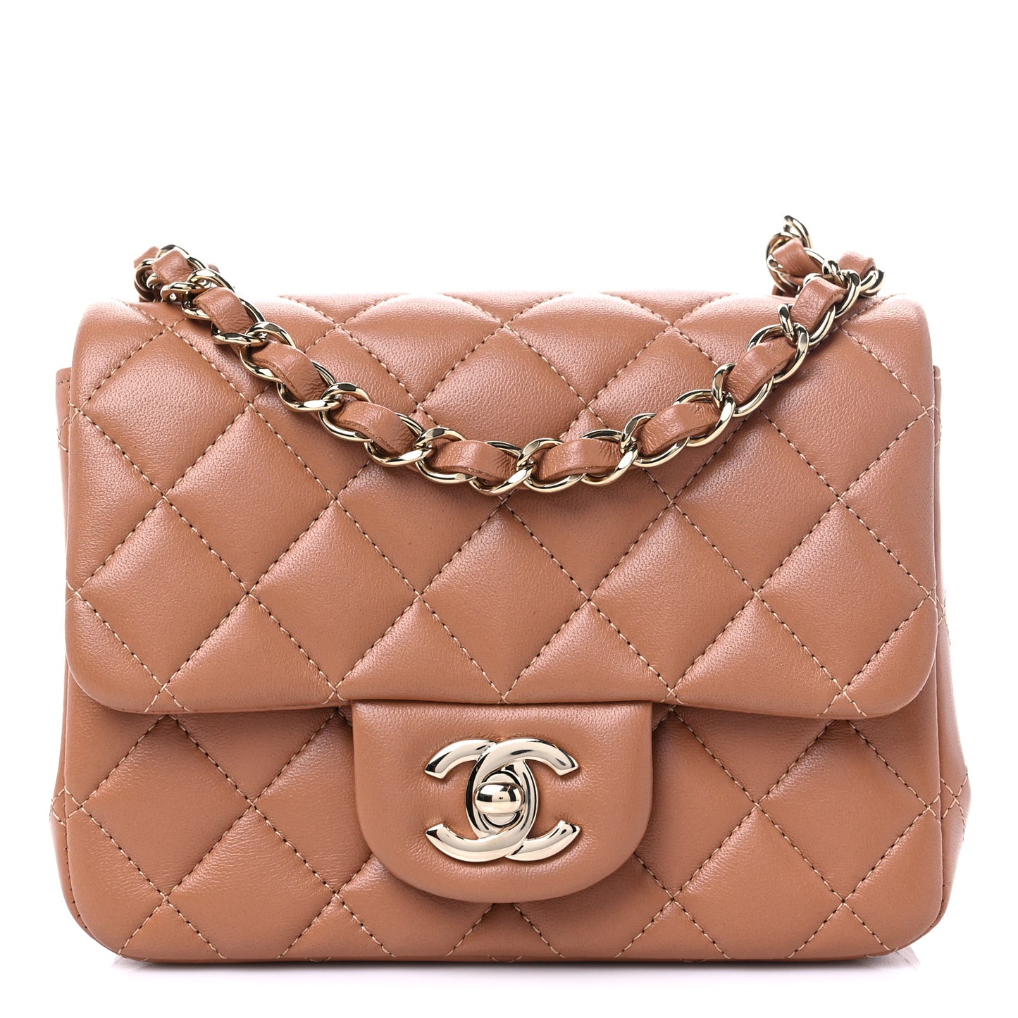 Lambskin Quilted Mini Square Flap Brown