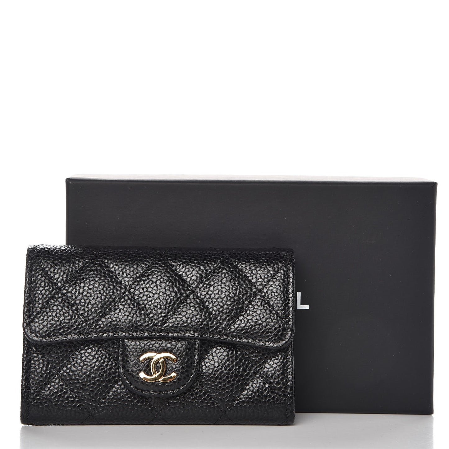 Caviar Quilted Flap Card Holder Black