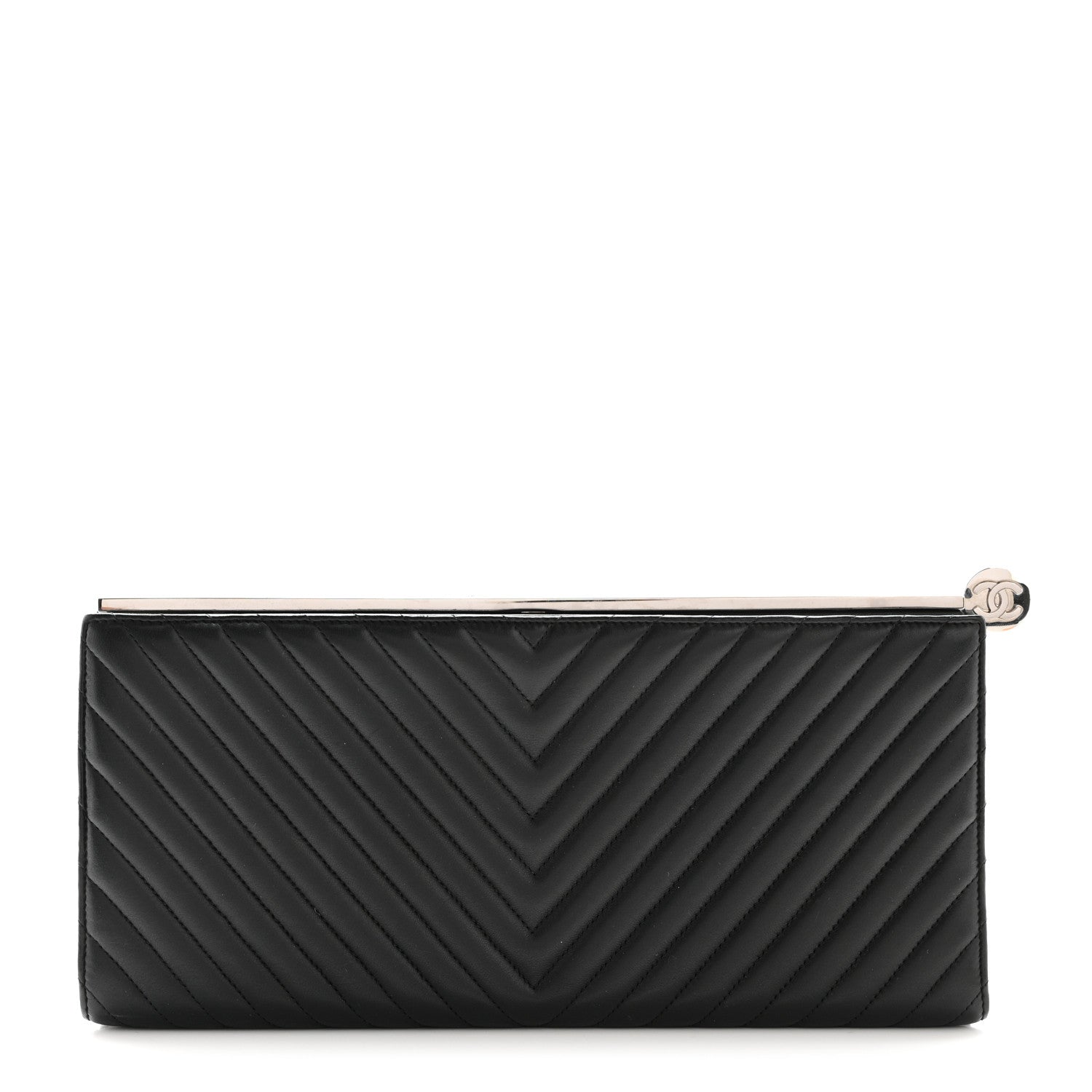 Chanel Lambskin Chevron Evening Clutch Black 1 of 8
