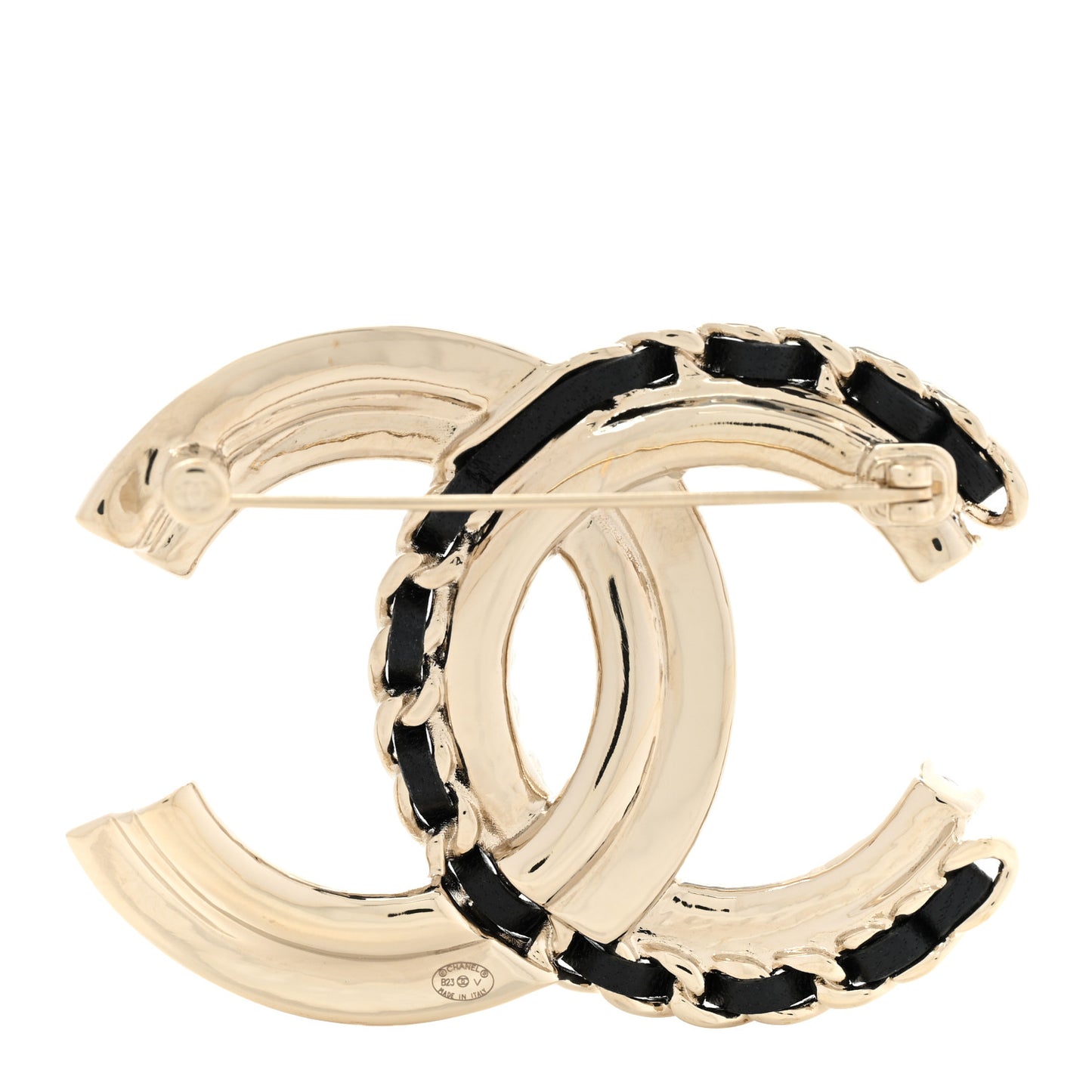 Lambskin Pearl Crystal Quilted CC Brooch Black Gold