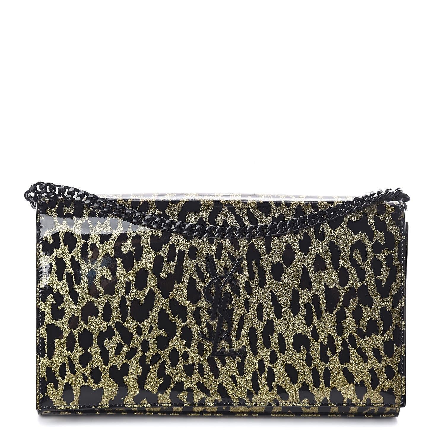 Saint Laurent Patent Leopard Print Monogram Chain Wallet Leopard Black Gold 1 of 11