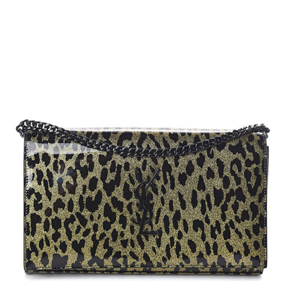 Saint Laurent Patent Leopard Print Monogram Chain Wallet Black Gold 1 of 11