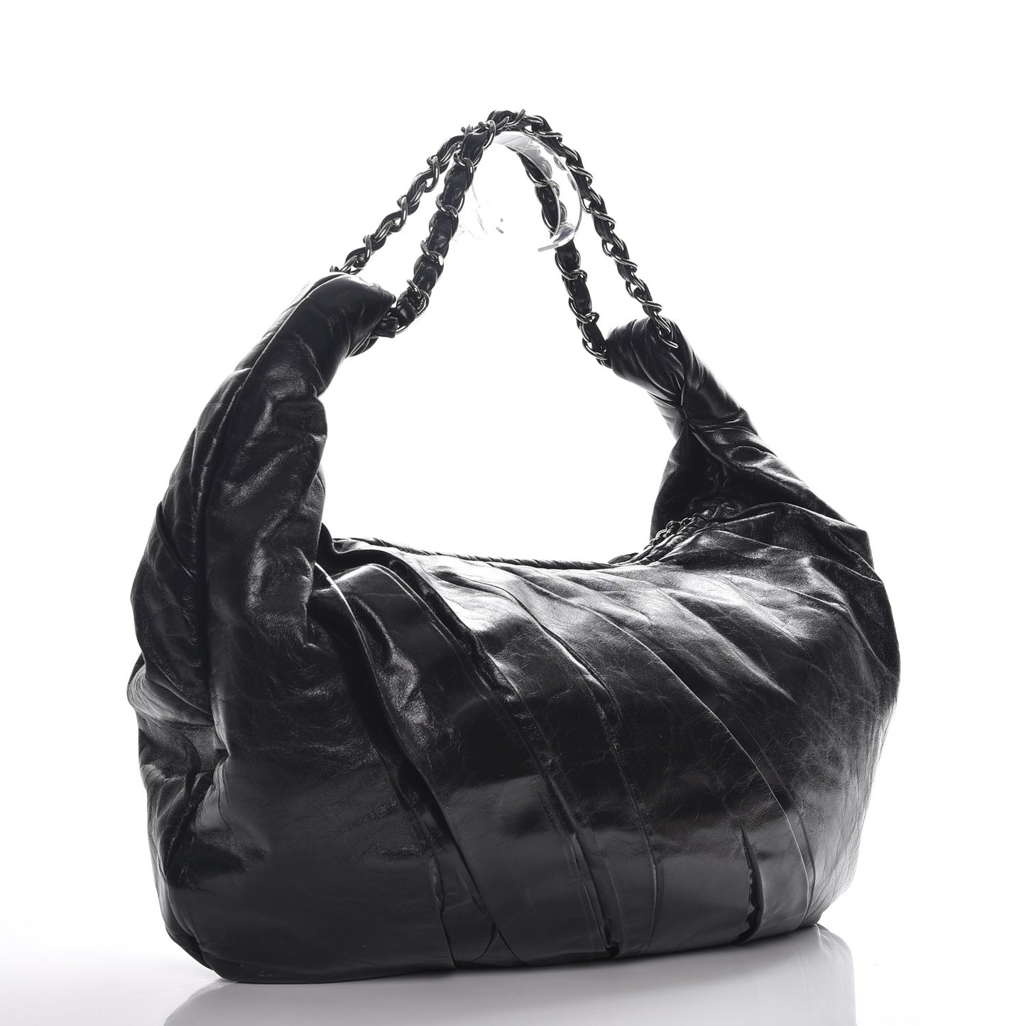Glazed Calfskin Twisted Hobo Black