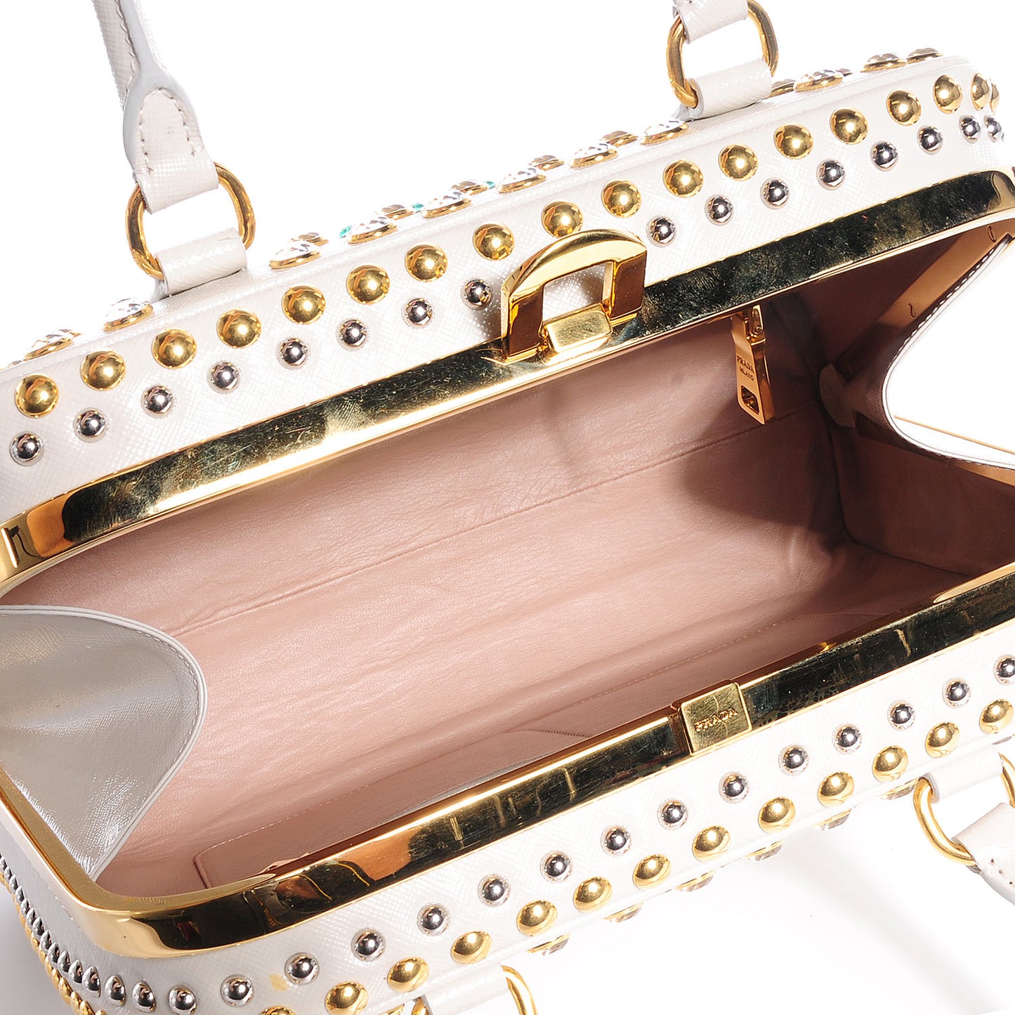 Saffiano Vernice Crystal Pyramid Bag White