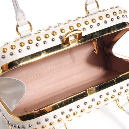 Prada Saffiano Vernice Crystal Pyramid Bag White 5 of 10
