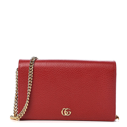 Gucci Dollar Calfskin Mini GG Marmont Chain Wallet Hibiscus Red 1 of 9