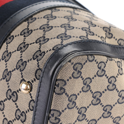 Gucci Monogram Selleria Calfskin Vintage Web Medium Boston Beige Blue 8 of 10