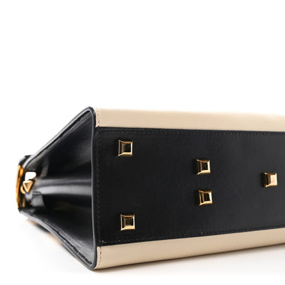 Valentino Garavani Vitello Striped Medium My Rockstud Frame Bag Black Light Ivory 8 of 9