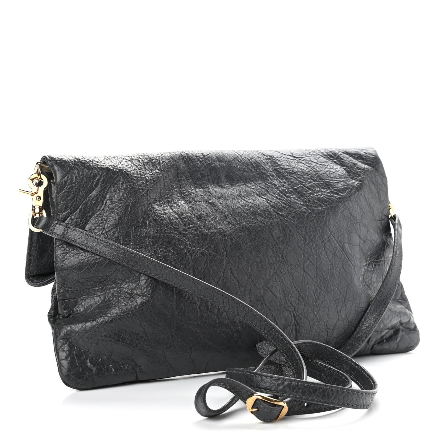 Agneau Giant 12 Gold Hardware Envelope Strap Clutch Gris Fossile
