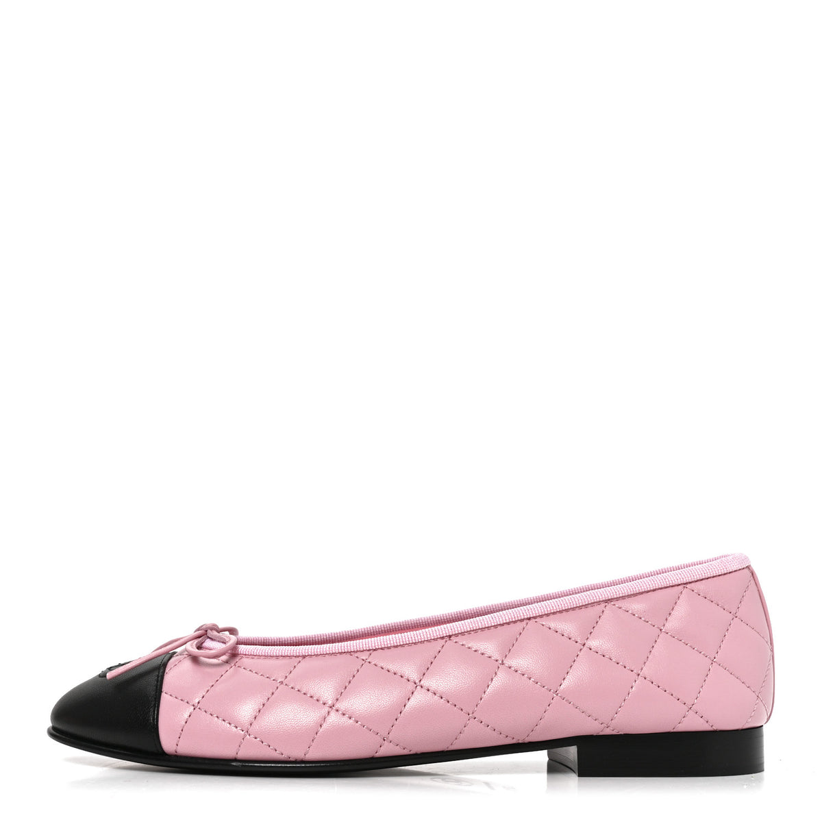 Lambskin Quilted CC Cap Toe Ballerina Flats 37.5 Pink Black