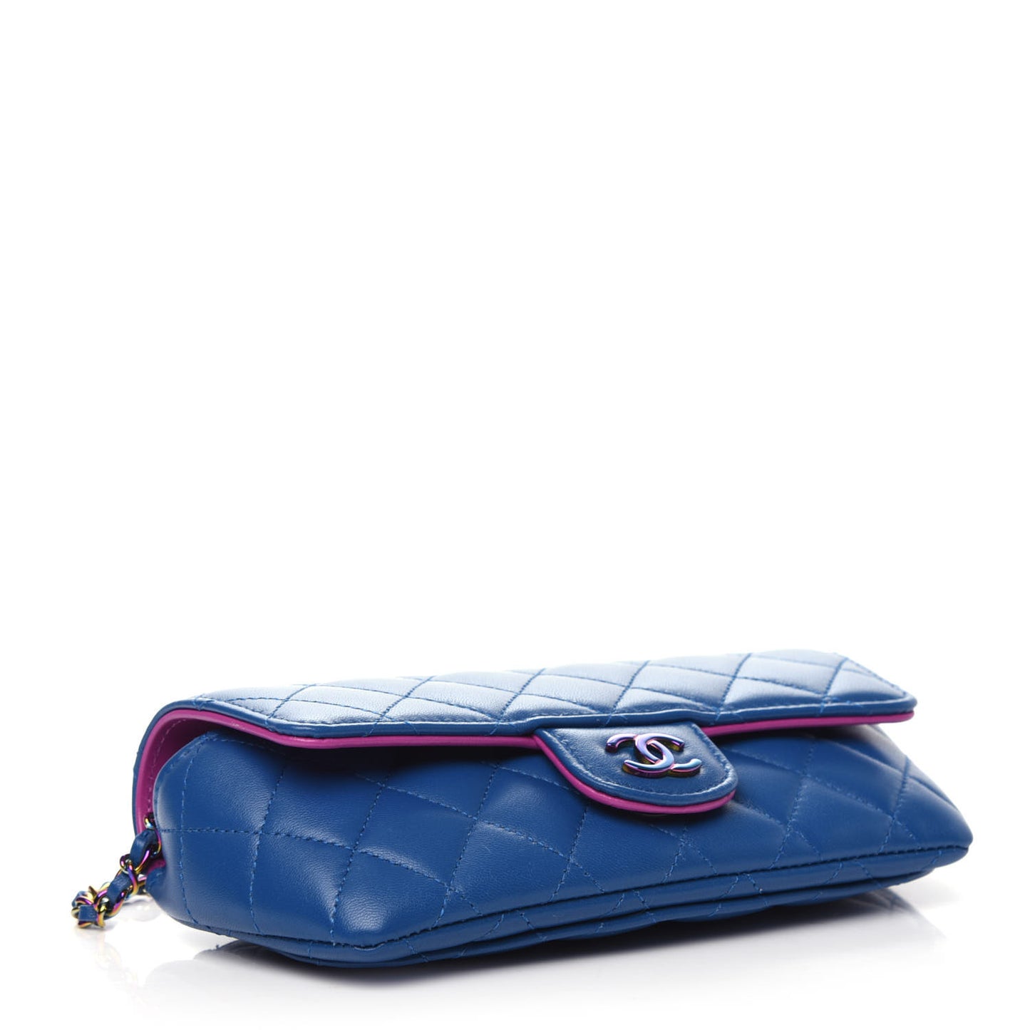 Lambskin Quilted Glasses Case With Chain Blue Purple