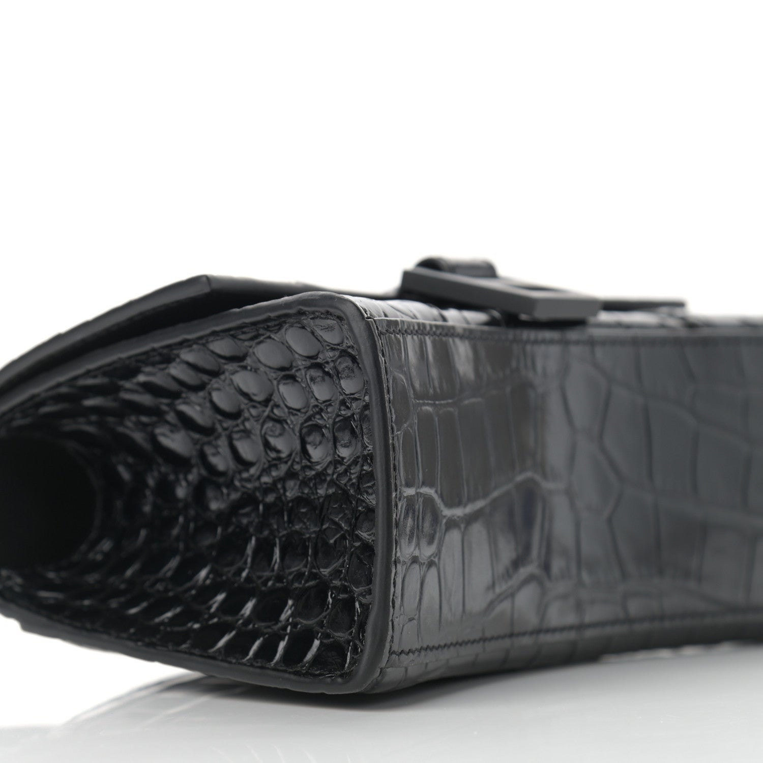 Balenciaga Shiny Calfskin Monochrome Crocodile Embossed Hourglass Top Handle Bag XS Black 9 of 13