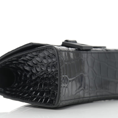 Balenciaga Shiny Calfskin Monochrome Crocodile Embossed Hourglass Top Handle Bag XS Black 9 of 13