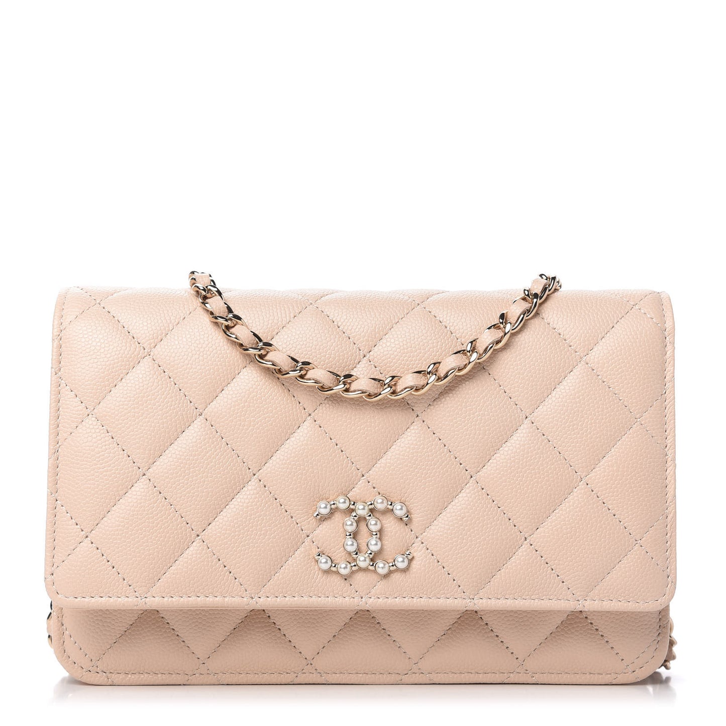 Caviar Quilted Coco Candy Wallet On Chain WOC Beige