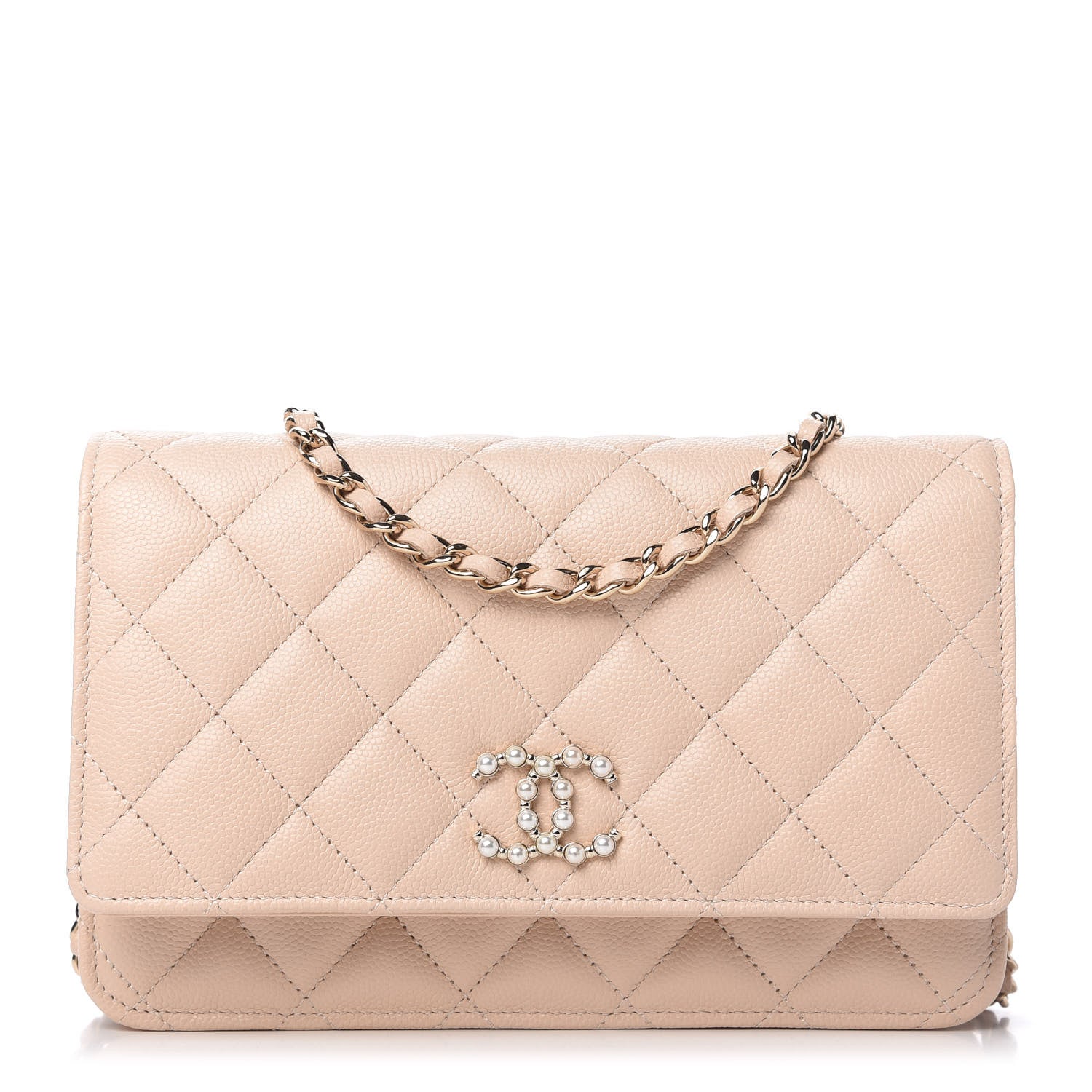 Chanel Caviar Quilted Coco Candy Wallet On Chain WOC Beige 1 of 12