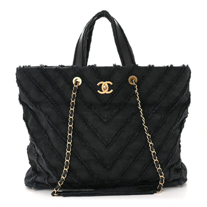 Chanel Canvas Chevron Cuba Patchwork Shopper Tote Black 1 of 10