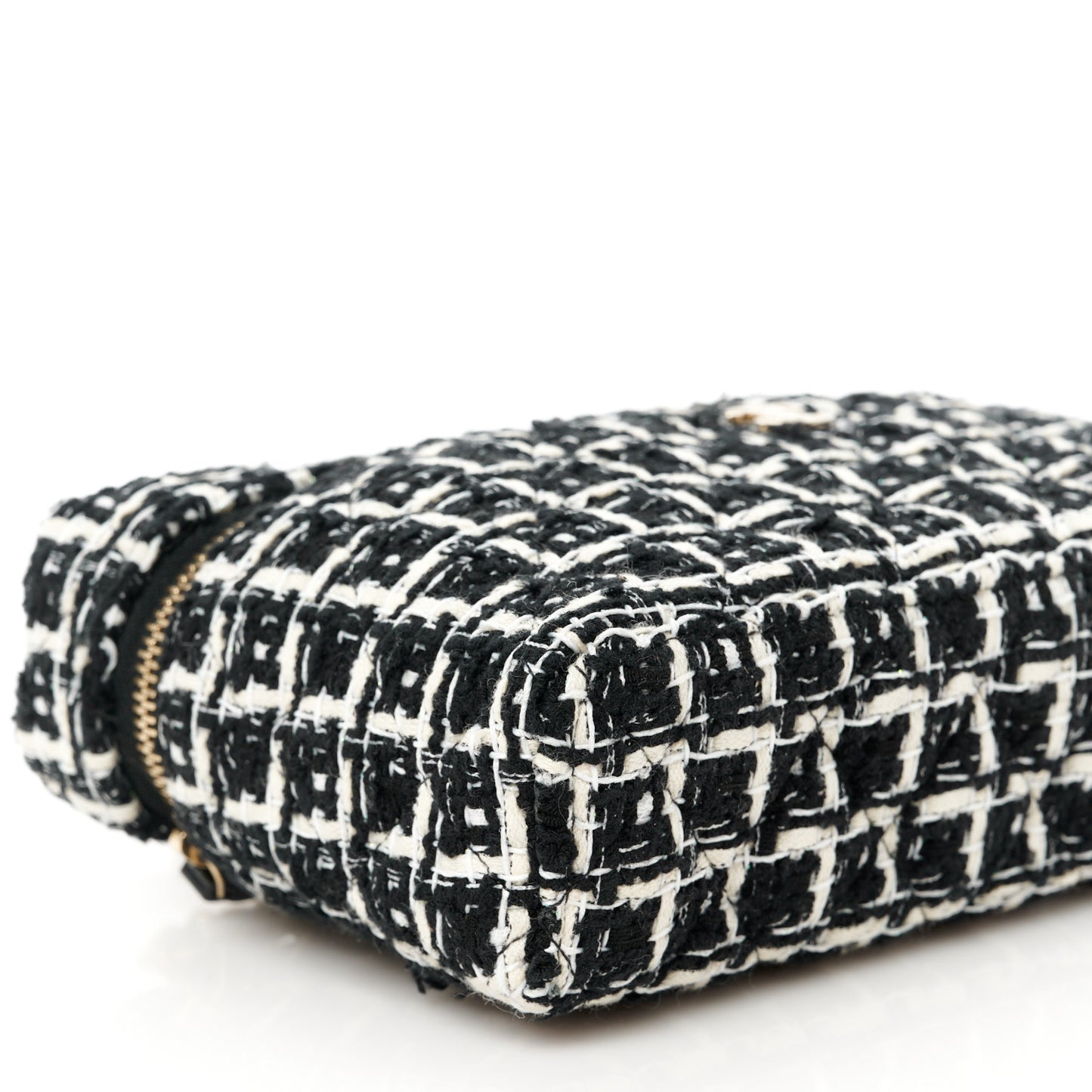 Tweed Quilted Top Handle Slim Long Vanity Black Ecru White