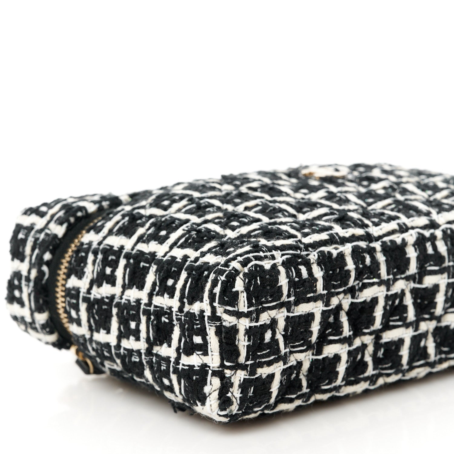 Chanel Tweed Quilted Top Handle Slim Long Vanity Black Ecru White 9 of 10