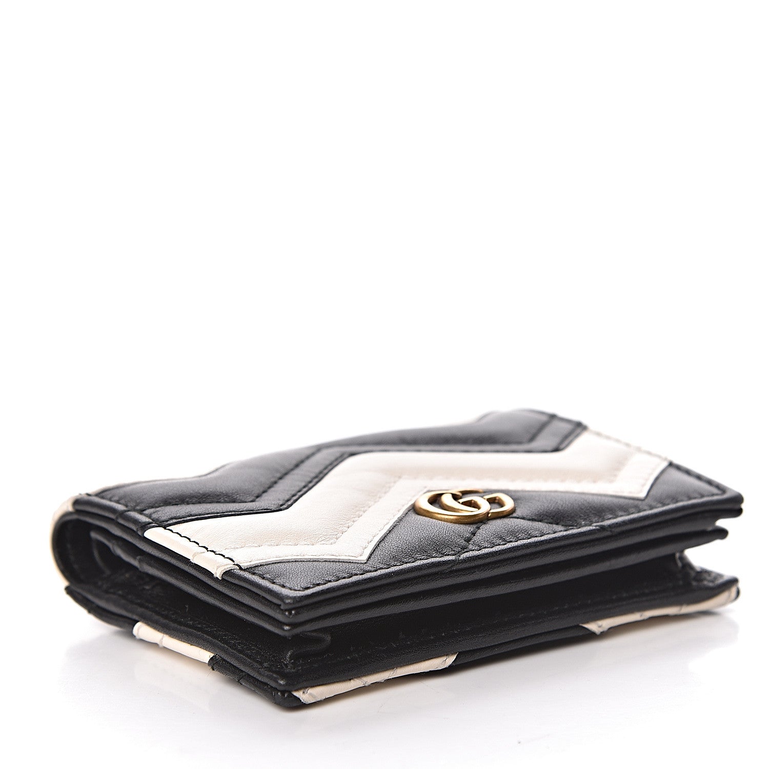 Gucci Calfskin Matelasse GG Marmont Card Case Wallet Black White 4 of 13