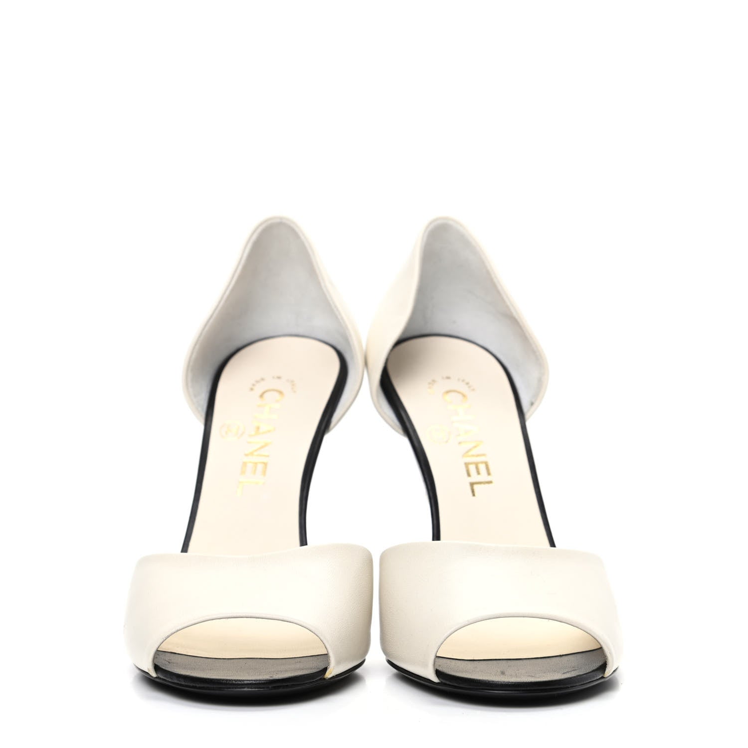 Chanel Lambskin Pearl Peep Toe d'Orsay Pumps 37.5 White Black 2 of 8