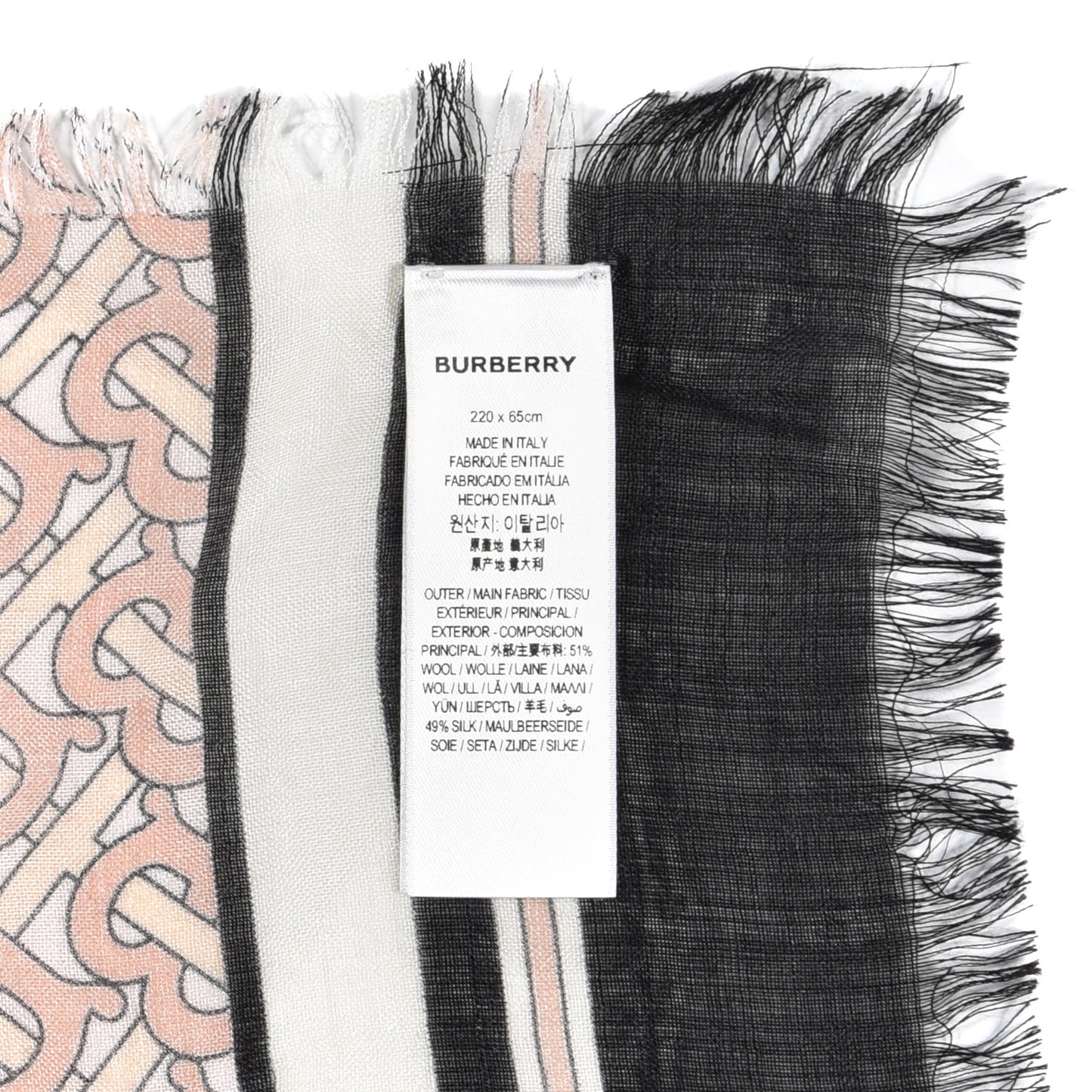 Silk Floral TB Monogram Print Scarf Pink Black
