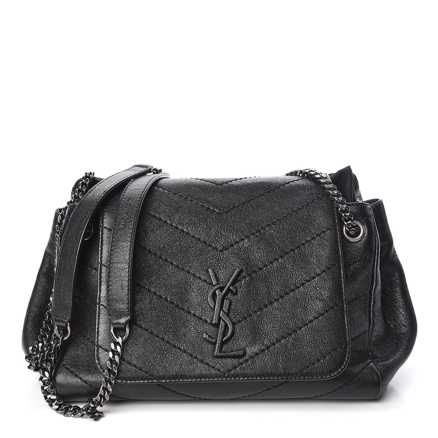 Pebbled Lambskin Chevron Monogram Small Nolita Black