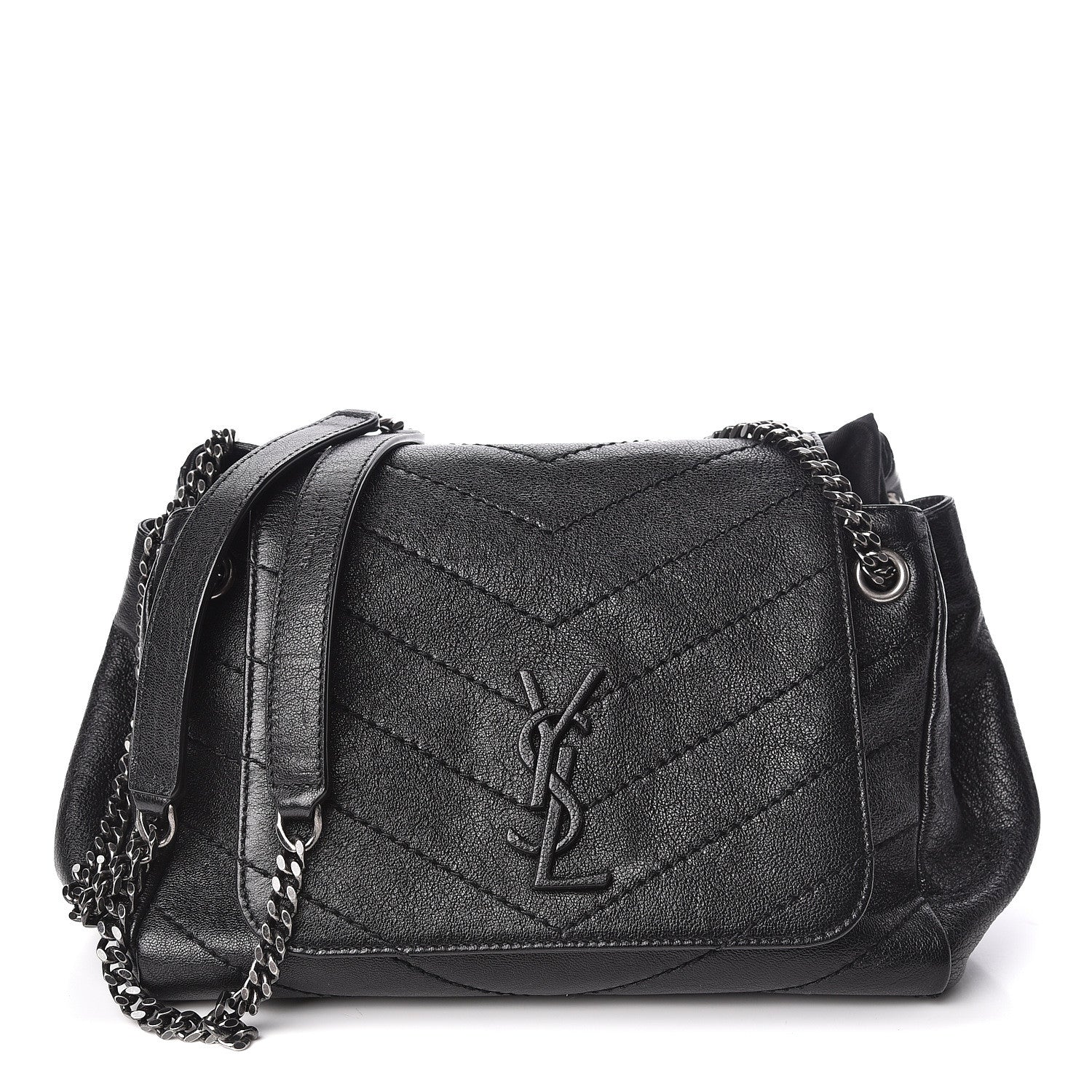 Saint Laurent Pebbled Lambskin Chevron Monogram Small Nolita Black 1 of 9