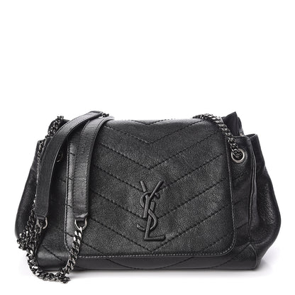 Saint Laurent Pebbled Lambskin Chevron Monogram Small Nolita Black 1 of 9