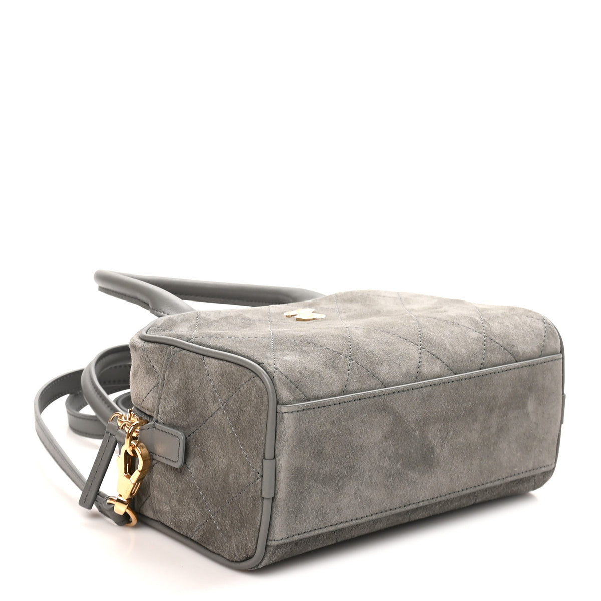 Suede Calfskin Small Perfect Bowling Bag Grey