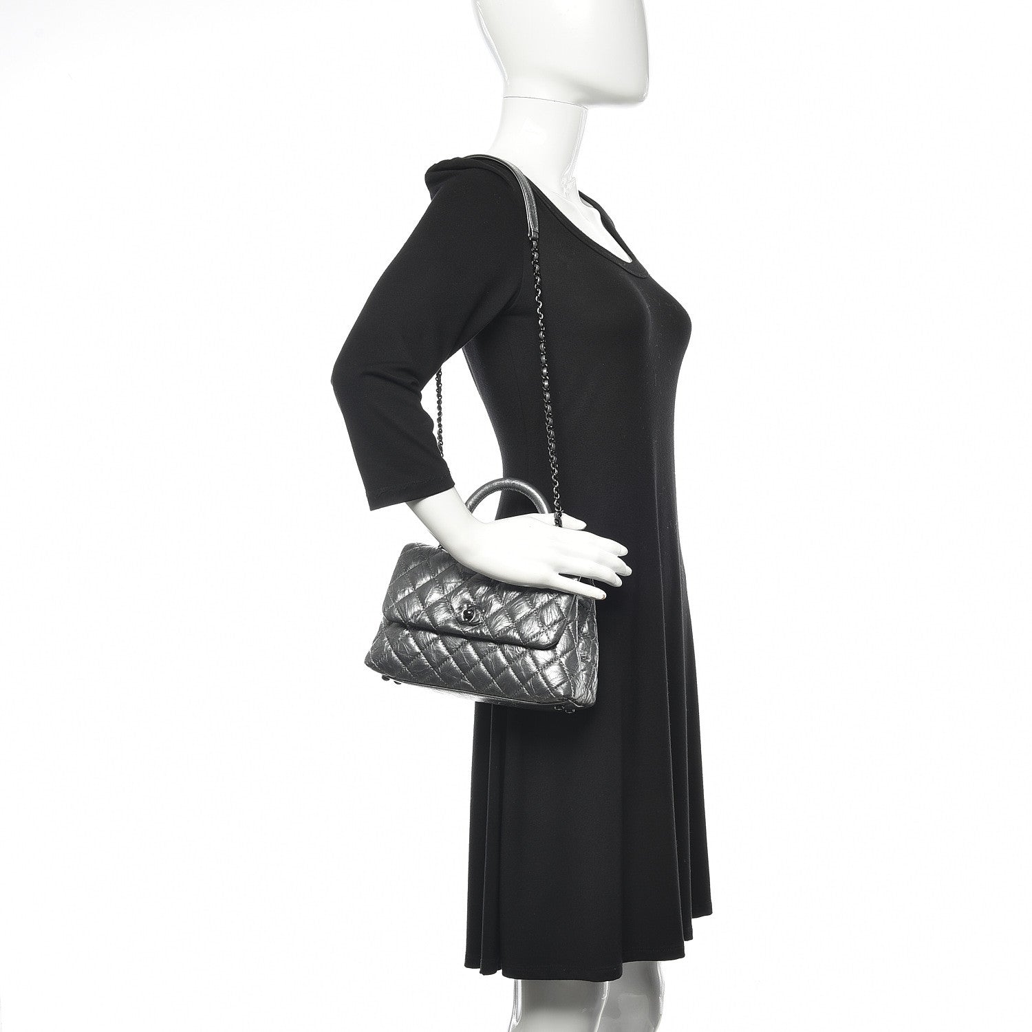 Chanel Metallic Aged Calfskin Quilted Mini Coco Handle Flap Charcoal 2 of 9