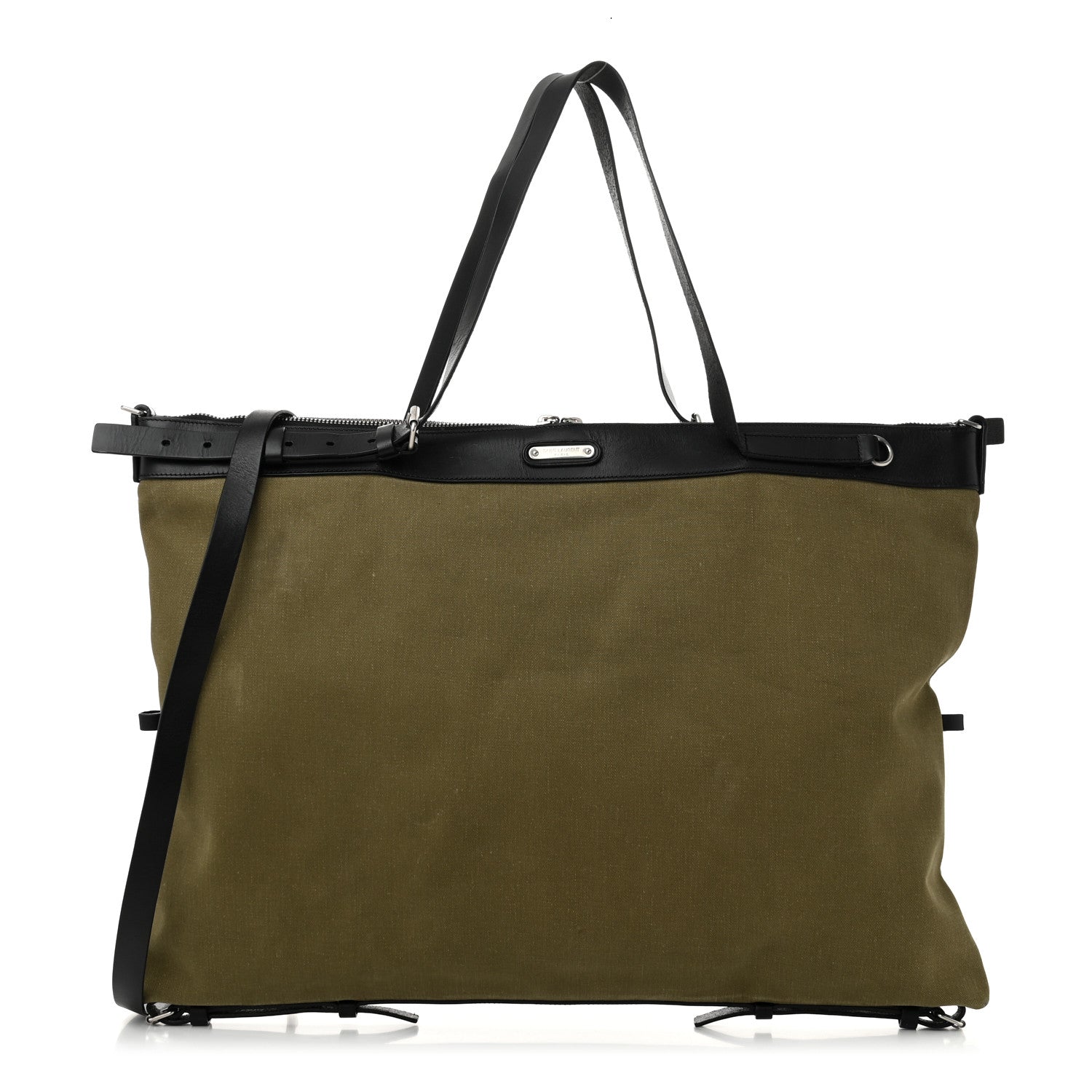 Saint Laurent Canvas Calfskin Gabardine Convertible ID Khaki Black 1 of 10
