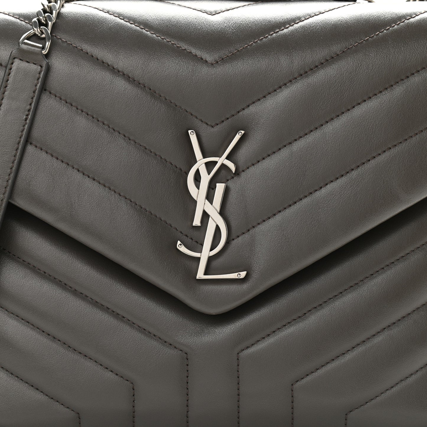 Calfskin Y Quilted Monogram Medium Loulou Chain Satchel Pebble