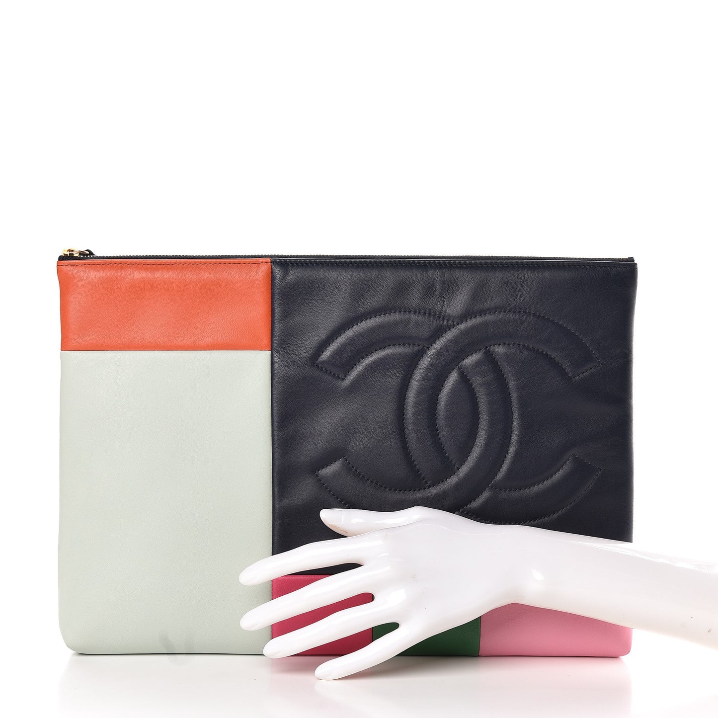 Lambskin Colorblock Cosmetic Case Multicolor
