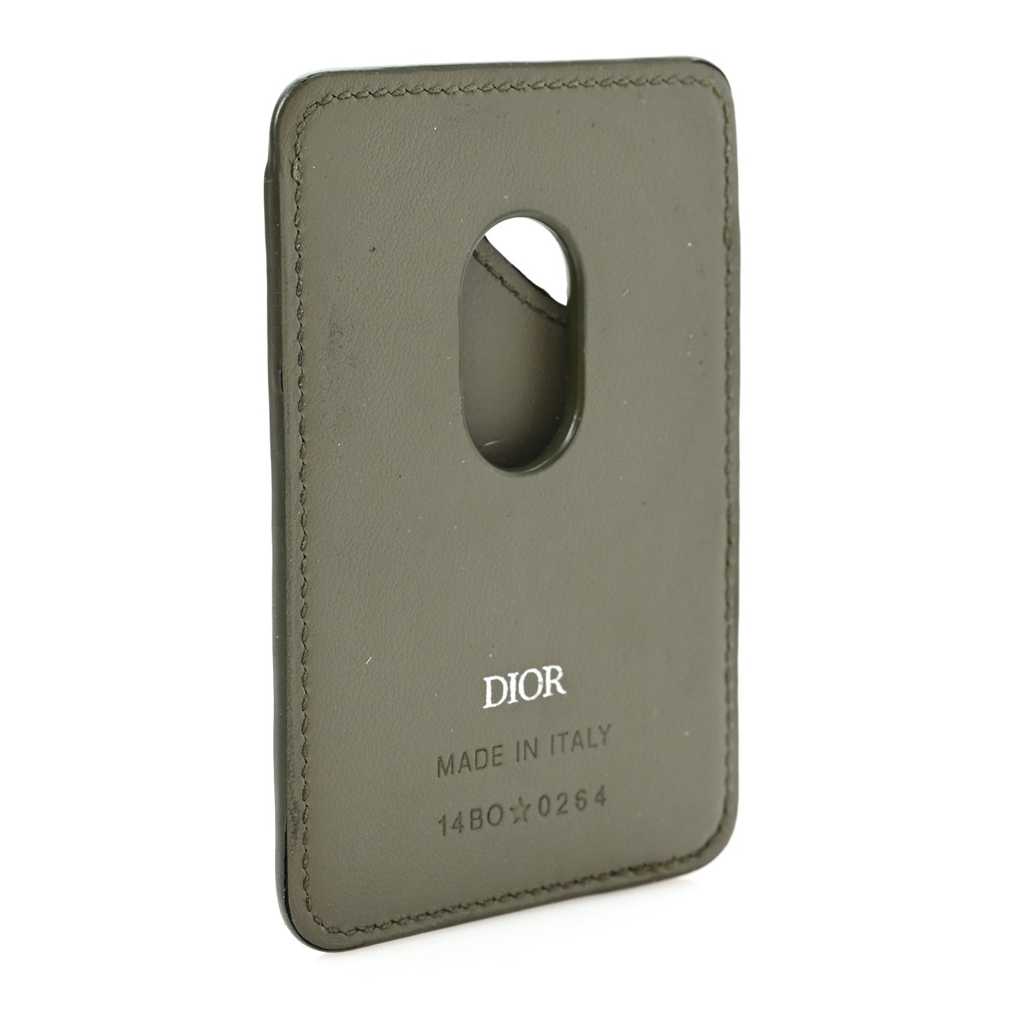Grained Calfskin Embossed Dior Gravity Magnetic Saddle Card Holder Kaki