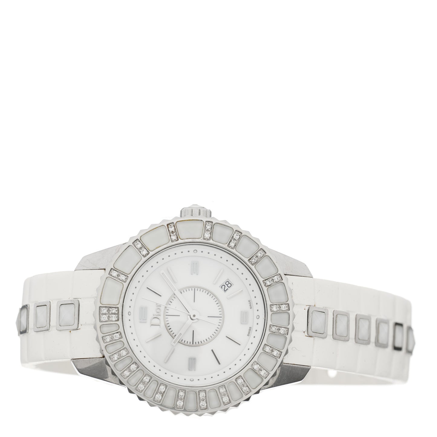Stainless Steel Rubber Diamond Sapphire 33mm Christal Quartz Watch White