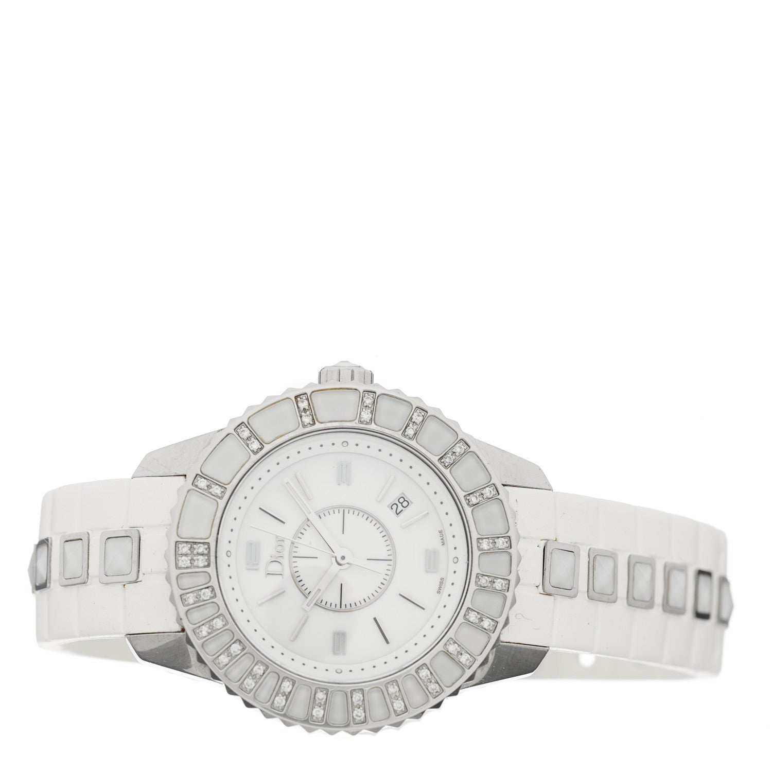Christian Dior Stainless Steel Rubber Diamond Sapphire 33mm Christal Quartz Watch White 2 of 4