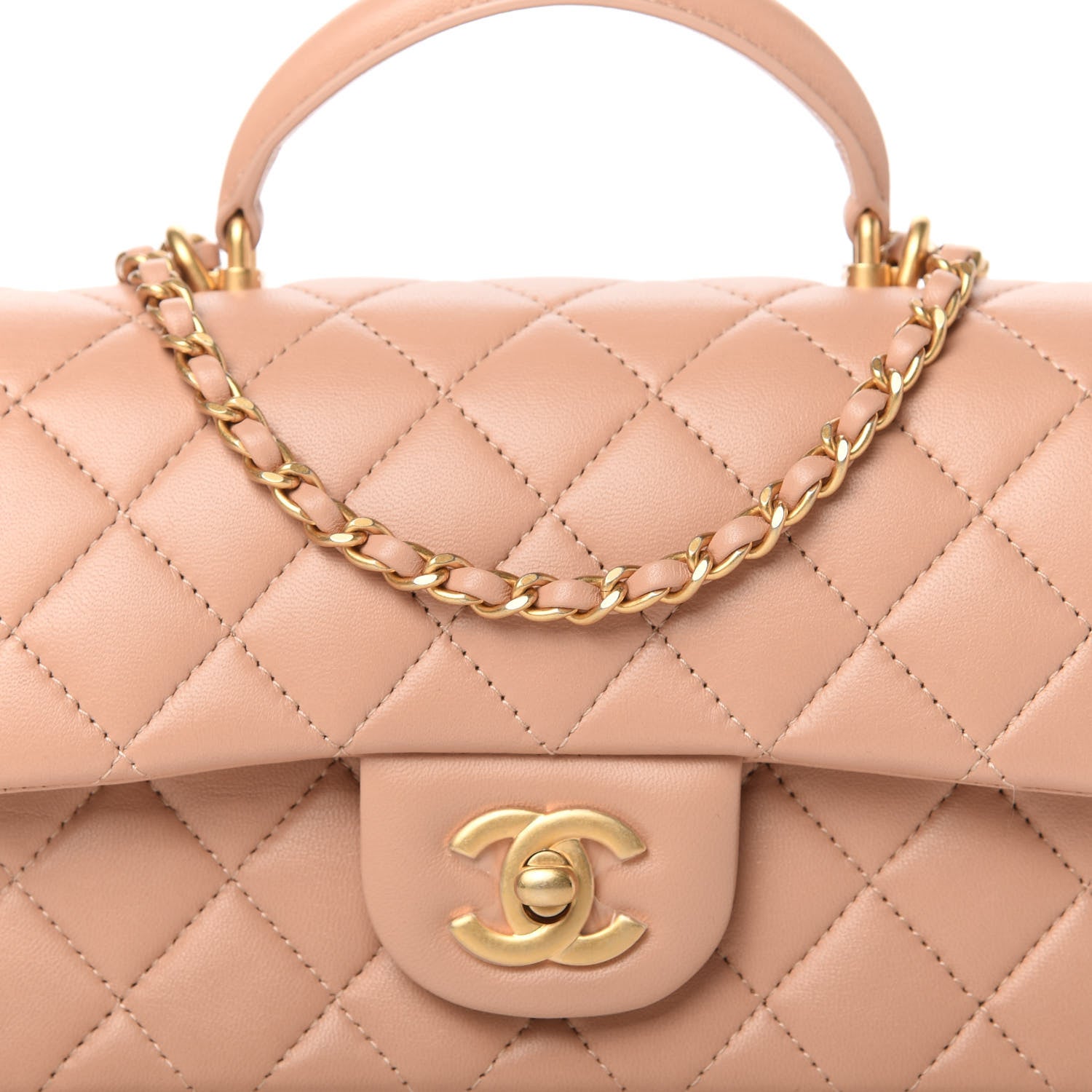 Chanel Lambskin Quilted Mini Top Handle Rectangular Flap Beige 10 of 11
