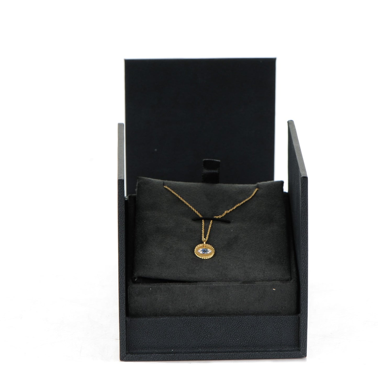 18K Yellow Gold Blue Sapphire Diamond Evil Eye Necklace