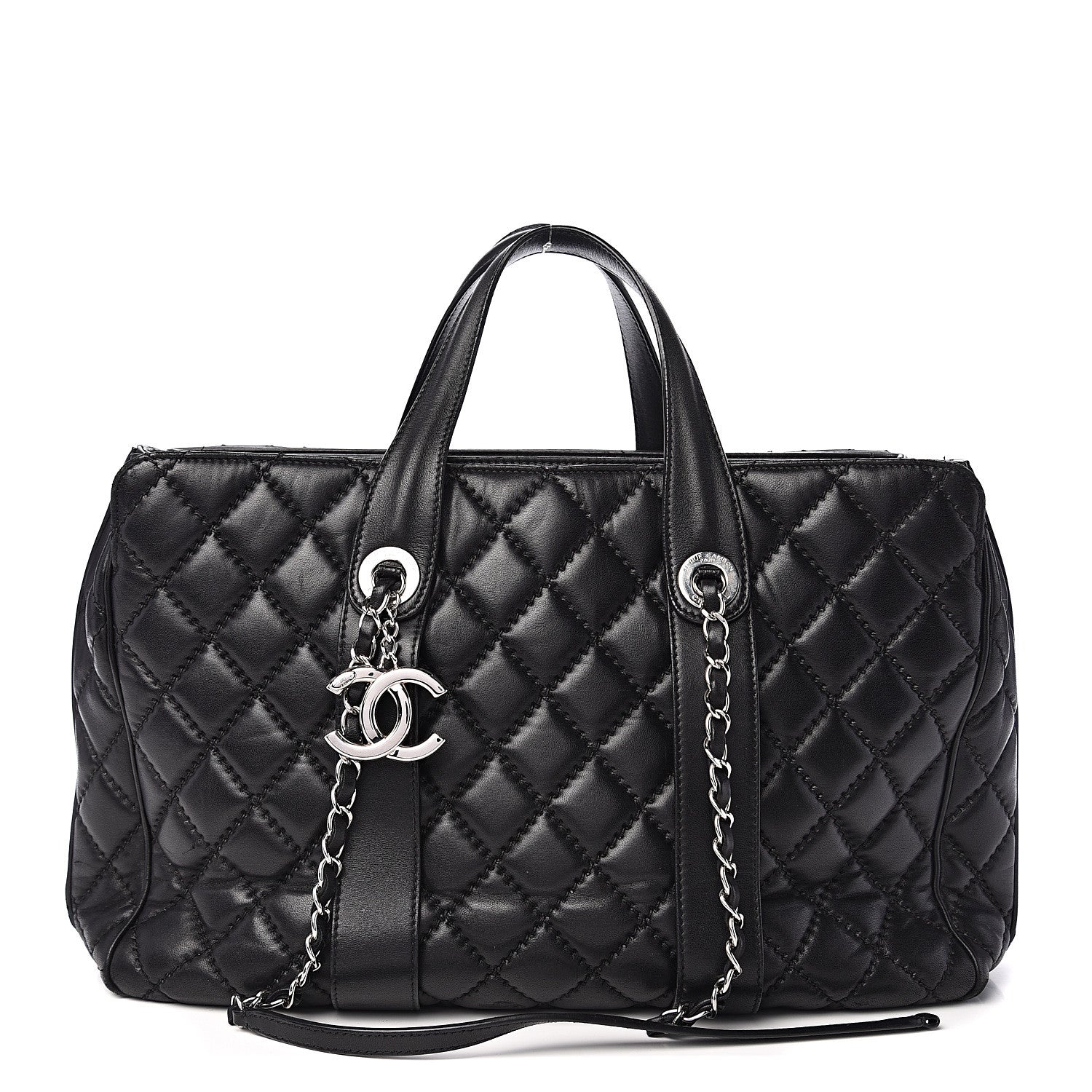 Chanel Lambskin Quilted Large Easy Carry Shopping Tote Black 1 of 21