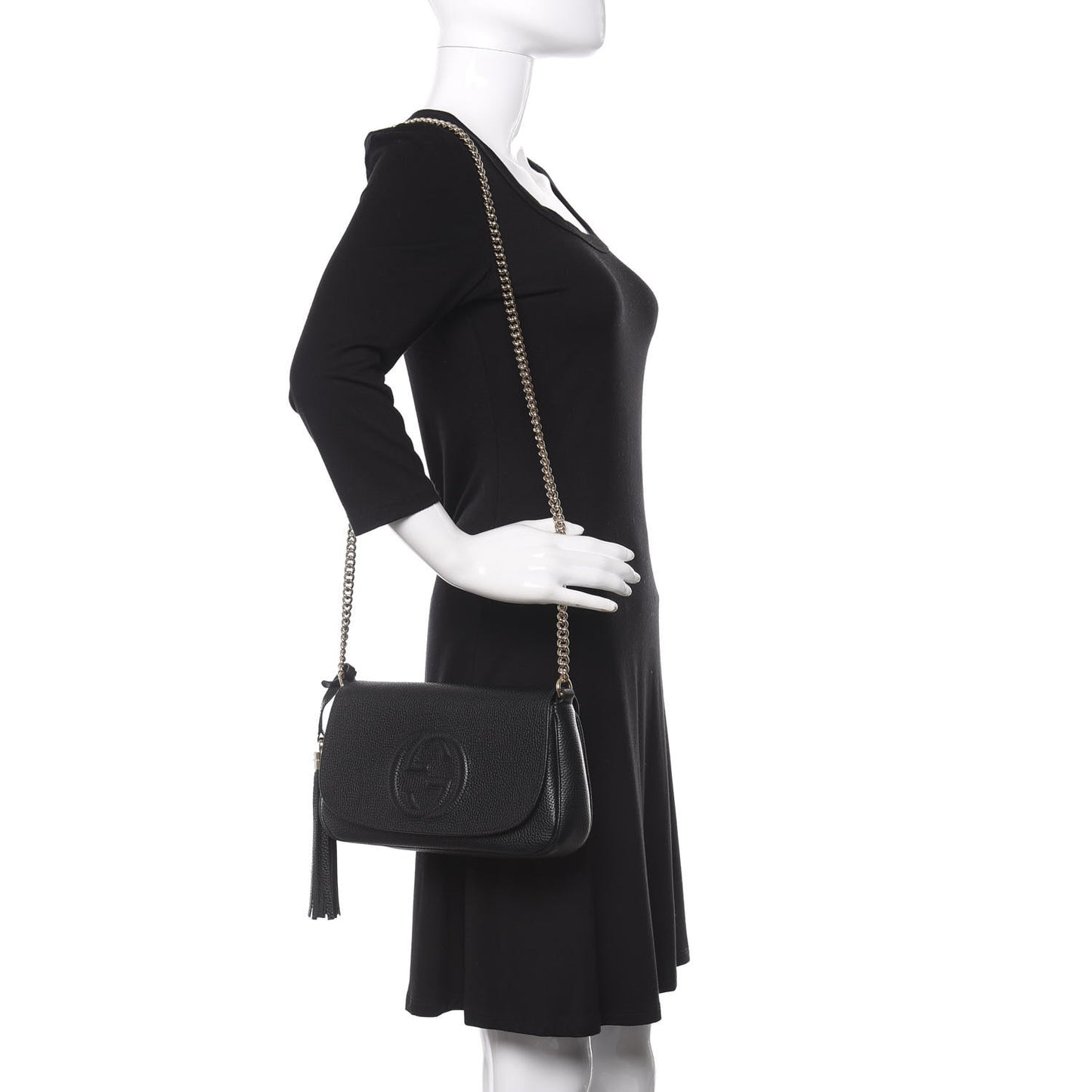 Pebbled Calfskin Medium Soho Flap Crossbody Black