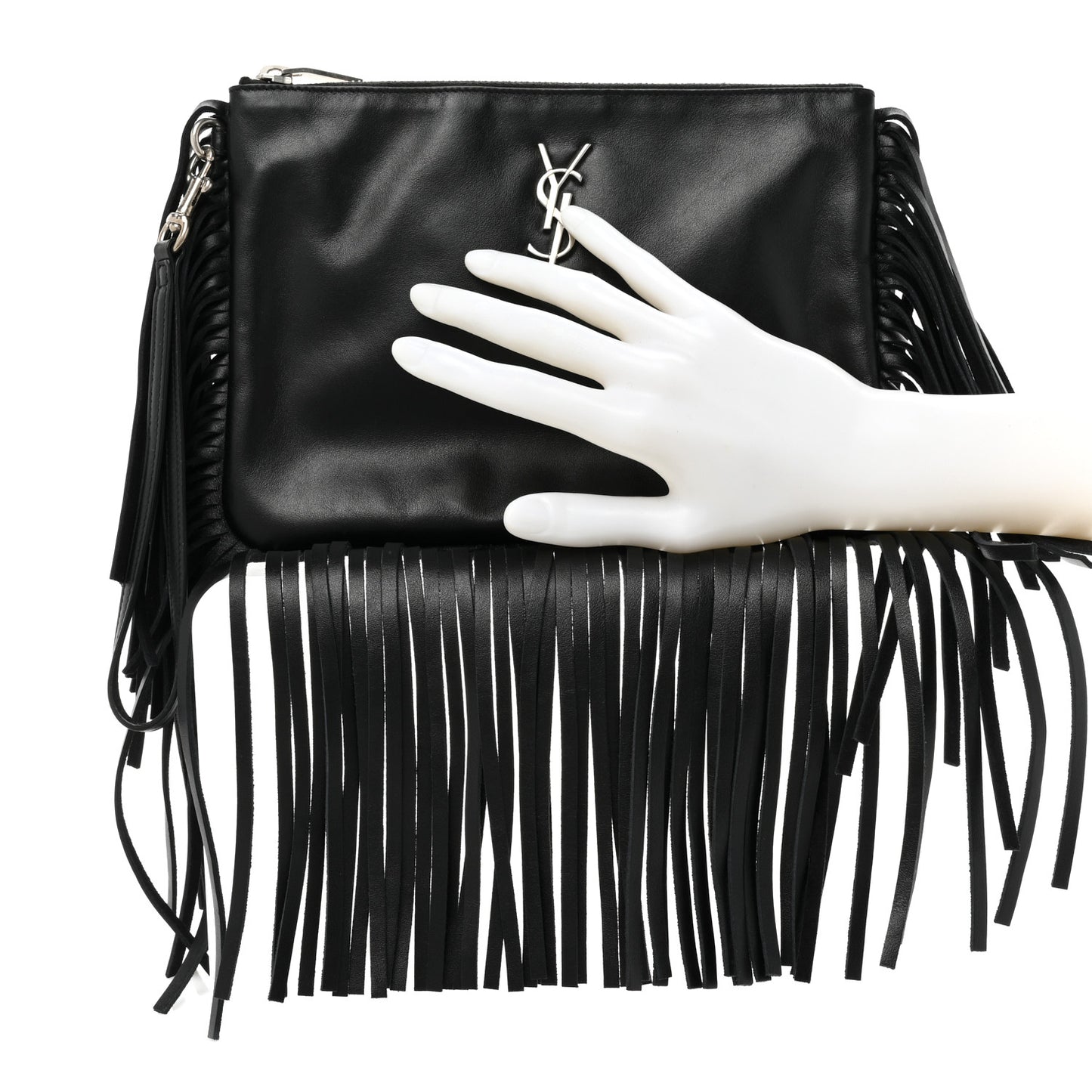 Calfskin Monogram Fringe Pouch Black