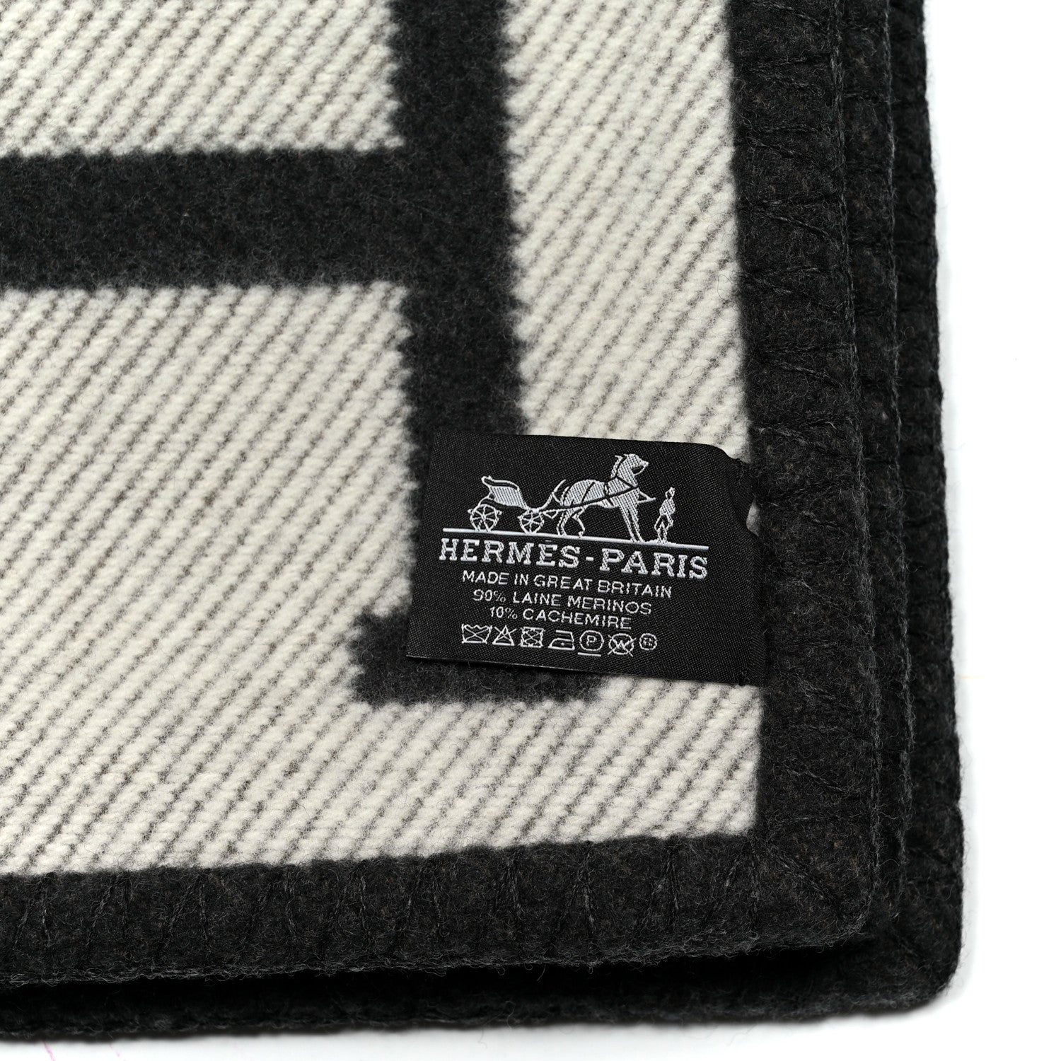 Hermes Wool Cashmere Signature Avalon Blanket Black 3 of 3
