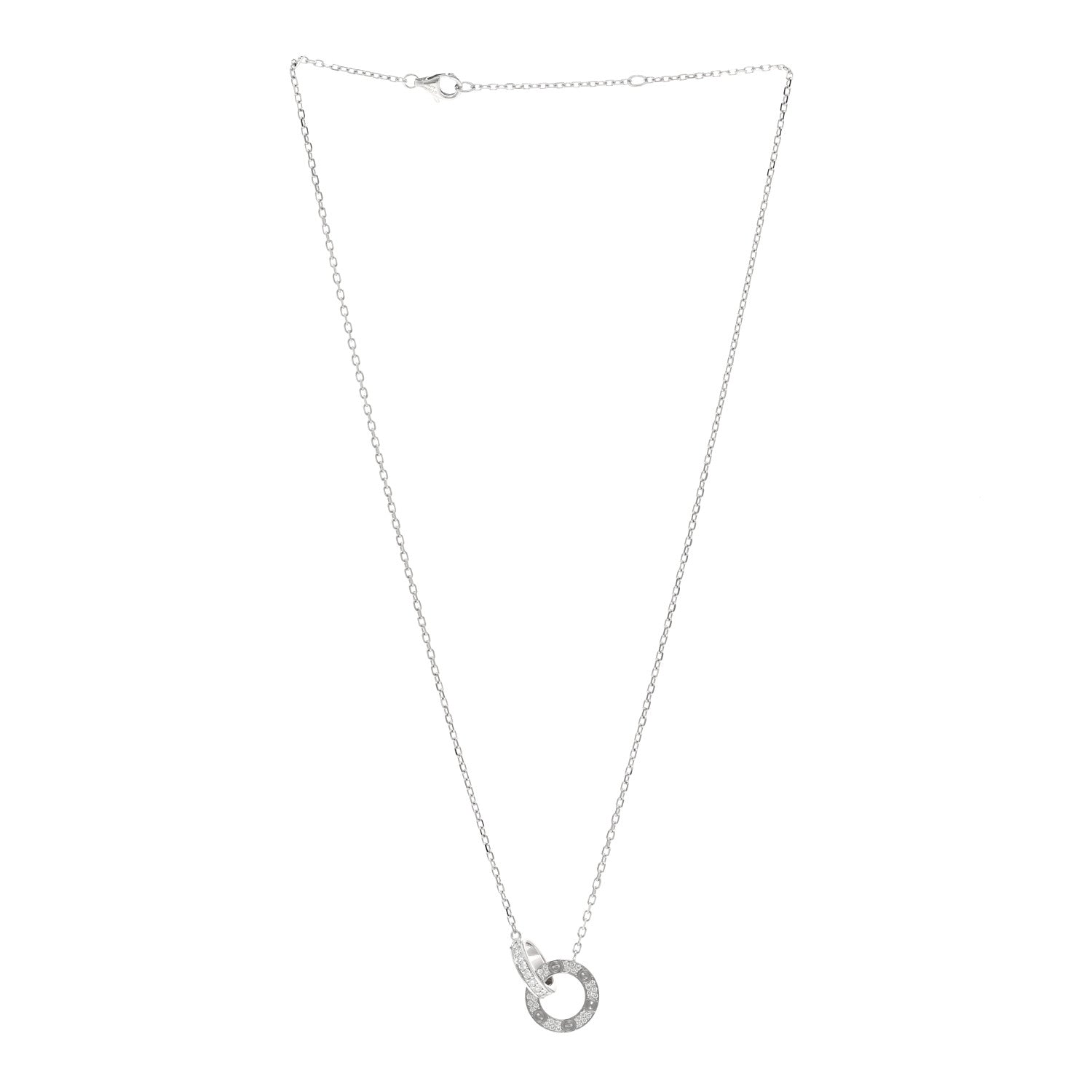 Cartier 18K White Gold Diamond Interlocking LOVE Paved Necklace 3 of 4