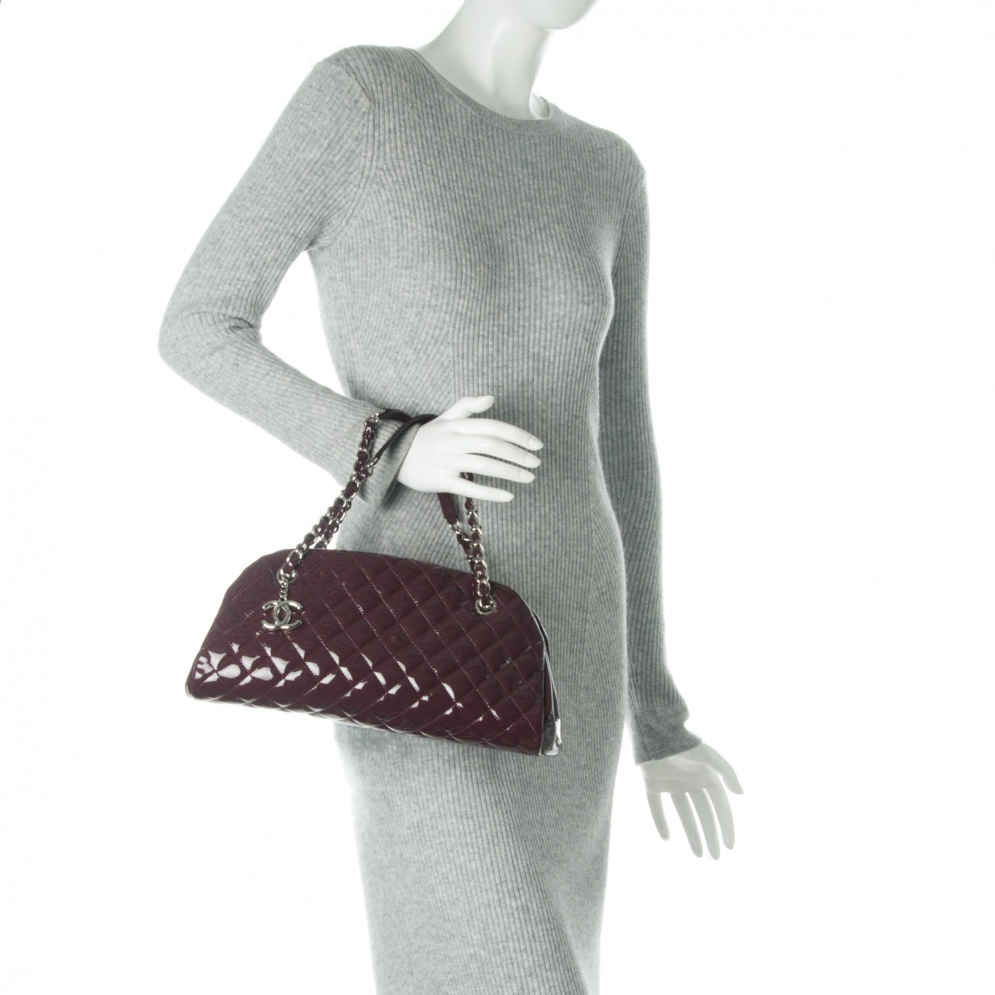 Patent Quilted Medium Just Mademoiselle Bowling Bag Burgundy
