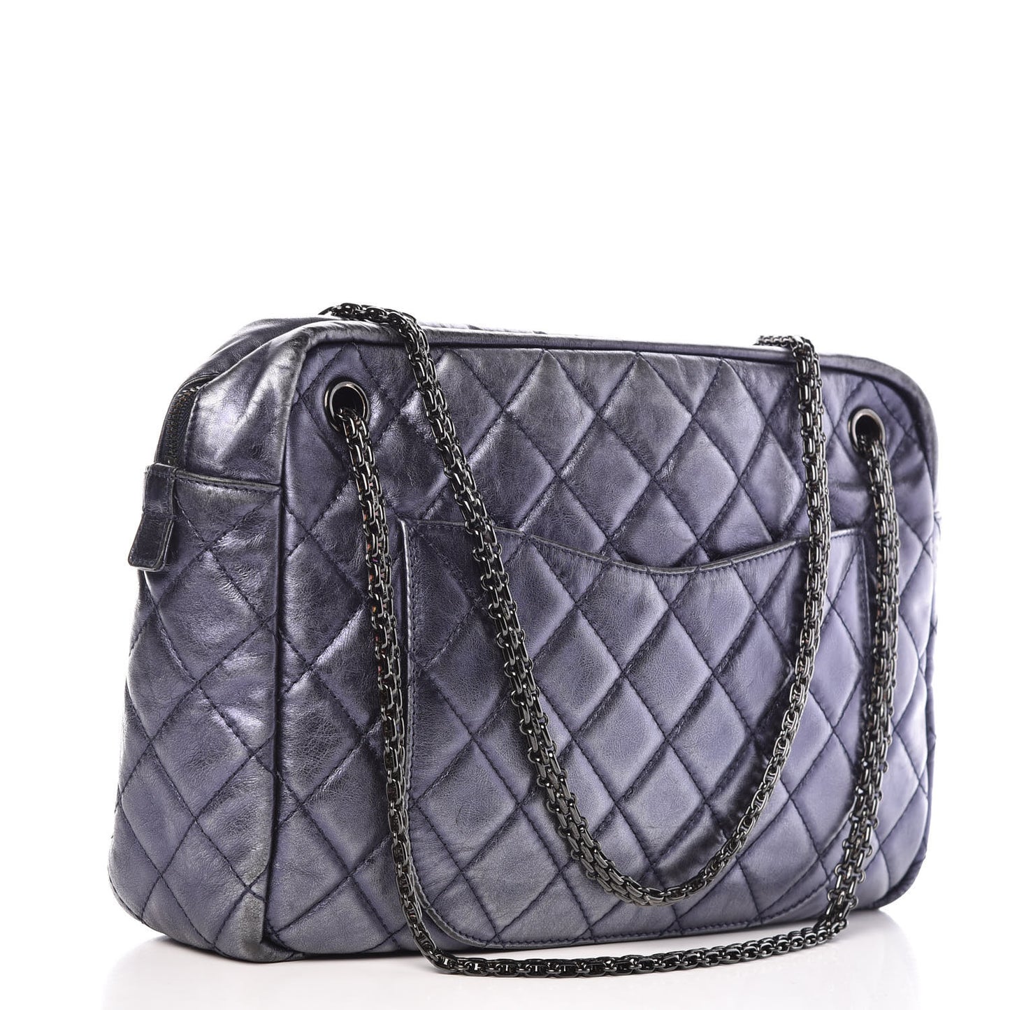 Metallic Aged Calfskin Quilted Large Reissue Camera Case Silver